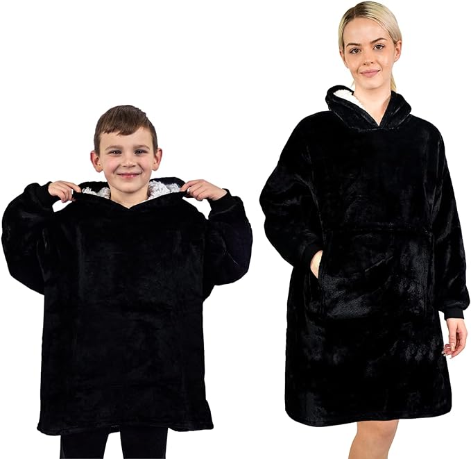 ALLEN & MATE Hoodie Blanket for Kids Adults, Oversized Blanket Hoodie, Warm Dressing Gown, Soft Fleece Hooded Robe, Gifts for Boys Girls Teens Adults