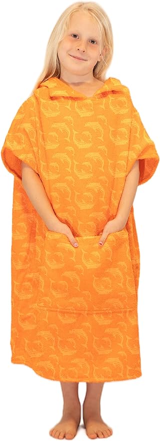 ALLEN & MATE Hooded Towel Poncho for Kids, 100% Cotton Changing Robe for Boys Girls for Beach, Swimming, Surfing, Bathing, Watersports, Indoor & Outdoor Activities