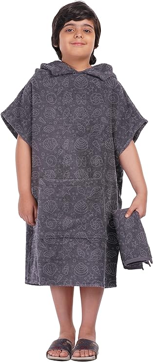 ALLEN & MATE Hooded Towel Poncho for Kids, 100% Cotton Changing Robe for Boys Girls for Beach, Swimming, Surfing, Bathing, Watersports, Indoor & Outdoor Activities