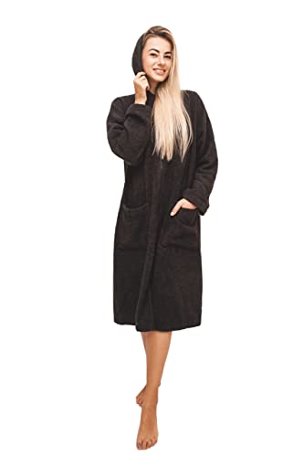 ALLEN & MATE Ladies 100% Cotton Towelling Bathrobe Dressing Gown, Bath Towel for Ladies With Zip, Womens Hooded Dressing Gowns