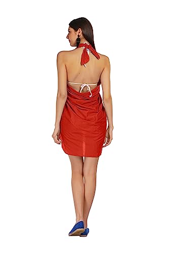 ALLEN & MATE Womens Cotton Beach Cover Up Sarong Pareo Swimsuit Cover-Up Wrap Skirt Many Solid Colours with Coconut Shell