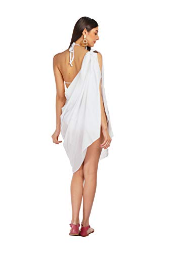ALLEN & MATE Womens Cotton Beach Cover Up Sarong Pareo Swimsuit Cover-Up Wrap Skirt Many Solid Colours with Coconut Shell