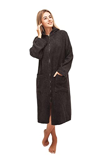 ALLEN & MATE Ladies 100% Cotton Towelling Bathrobe Dressing Gown, Bath Towel for Ladies With Zip, Womens Hooded Dressing Gowns