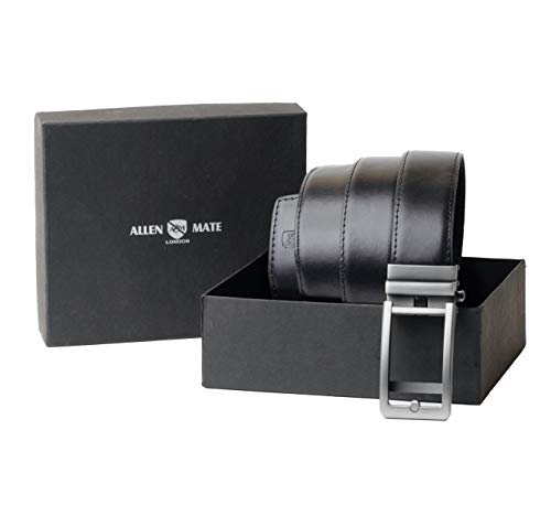 ALLEN & MATE Ratchet Leather Belts for Men- Trim to Fit, Casual Dress Belt, Men Jeans Suits (Directly Suitable for Waist Size: 28"-40")