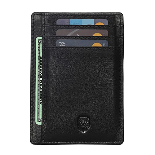 ALLEN & MATE Leather Card Holder Slim Wallet, RFID Blocking Minimalist Wallet Credit Card Holder, Holds Cards and Bank Notes