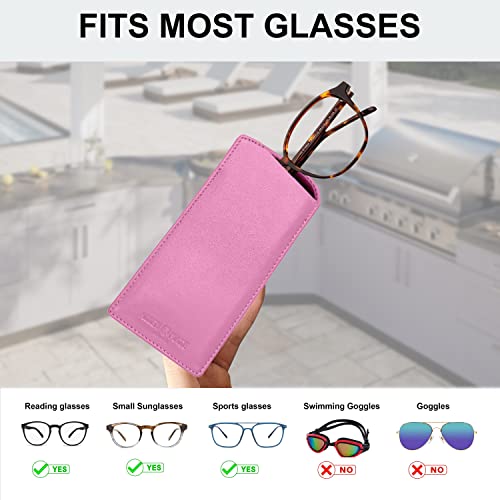 ALLEN & MATE Real Leather Reading Glasses Case Slim Soft Spectacles Pouch Sleeve with Glass Cleaning Cloth
