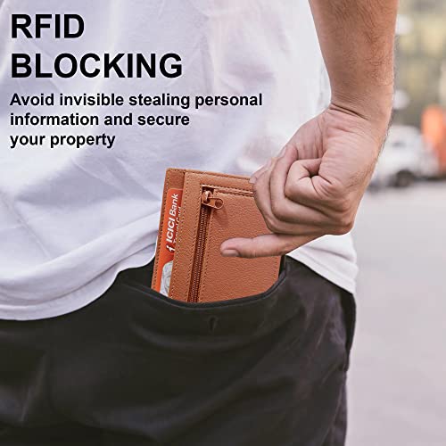ALLEN & MATE Leather Card Holder Slim Wallet, RFID Blocking Minimalist Wallet Credit Card Holder, Holds Cards and Bank Notes