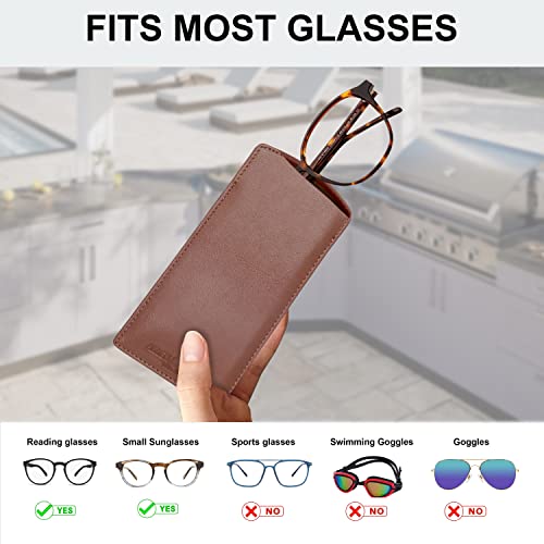 ALLEN & MATE Real Leather Reading Glasses Case Slim Soft Spectacles Pouch Sleeve with Glass Cleaning Cloth