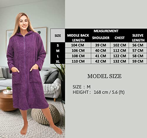 ALLEN & MATE Ladies 100% Cotton Towelling Bathrobe Dressing Gown, Bath Towel for Ladies With Zip, Womens Hooded Dressing Gowns
