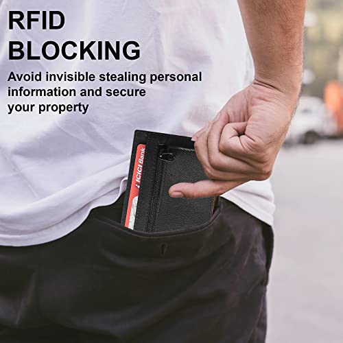 ALLEN & MATE Leather Card Holder Slim Wallet, RFID Blocking Minimalist Wallet Credit Card Holder, Holds Cards and Bank Notes