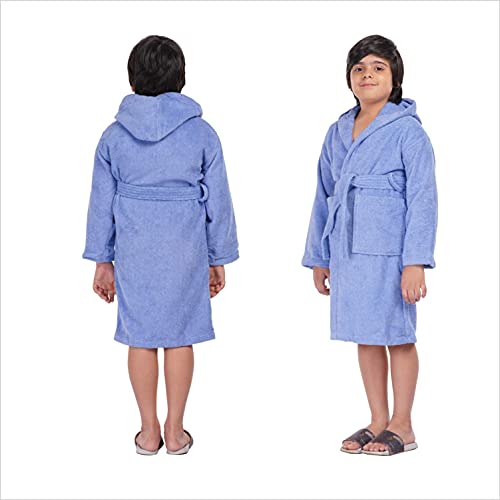 ALLEN & MATE Children 100% Cotton Hooded Bathrobe for Kids Boys Girls Soft Terry Towel Dressing Gown 2-13 Years