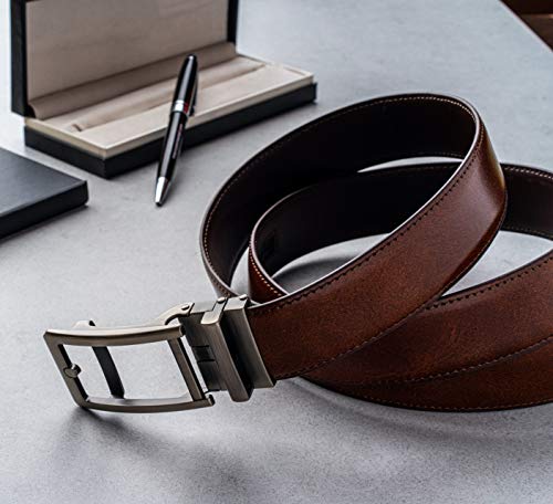 ALLEN & MATE Ratchet Leather Belts for Men- Trim to Fit, Casual Dress Belt, Men Jeans Suits (Directly Suitable for Waist Size: 28"-40")