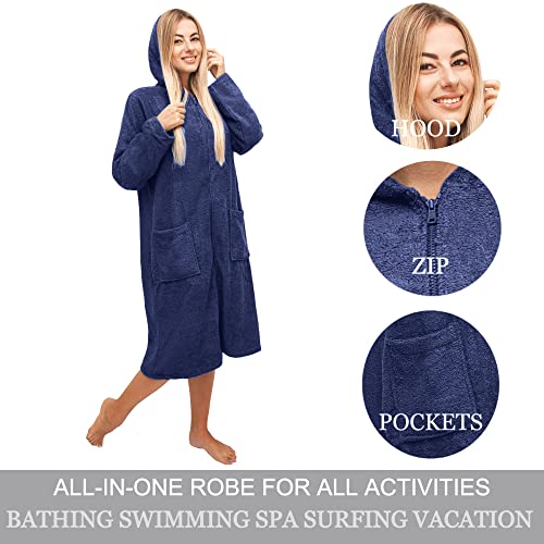 ALLEN & MATE Ladies 100% Cotton Towelling Bathrobe Dressing Gown, Bath Towel for Ladies With Zip, Womens Hooded Dressing Gowns