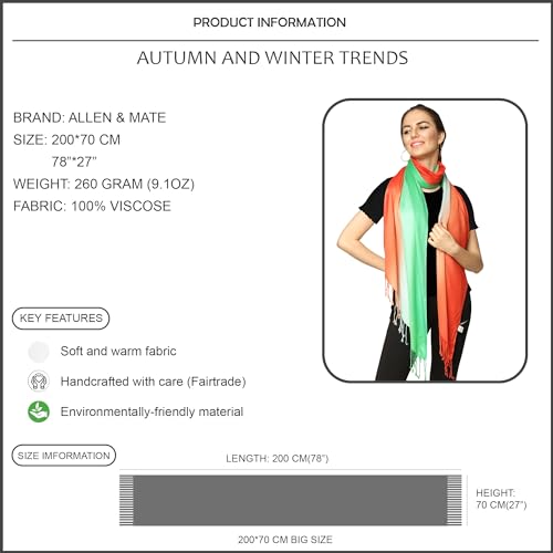 ALLEN & MATE Handcrafted Soft Pashmina Shawl Scarf Wrap Stole for Women in Solid Colors