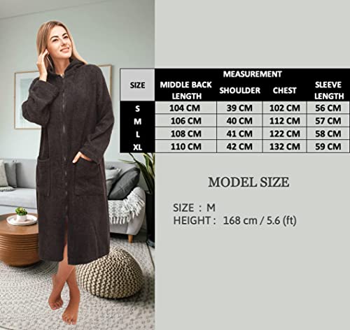 ALLEN & MATE Ladies 100% Cotton Towelling Bathrobe Dressing Gown, Bath Towel for Ladies With Zip, Womens Hooded Dressing Gowns