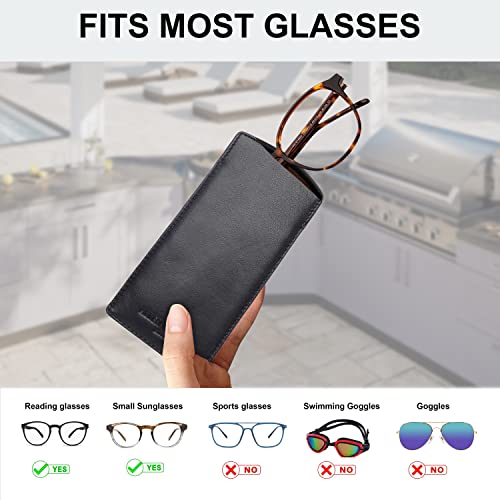 ALLEN & MATE Real Leather Reading Glasses Case Slim Soft Spectacles Pouch Sleeve with Glass Cleaning Cloth
