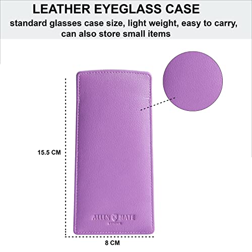 ALLEN & MATE Real Leather Reading Glasses Case Slim Soft Spectacles Pouch Sleeve with Glass Cleaning Cloth