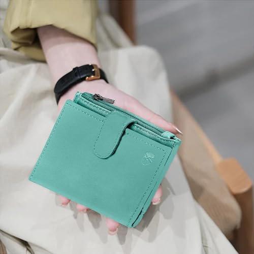 ALLEN & MATE Leather Card Holder Slim Wallet with Zip Coin Pocket, RFID Blocking Minimalist Wallet Credit Card Holder, Holds up to 7 Cards and Bank Notes, with Gift Box