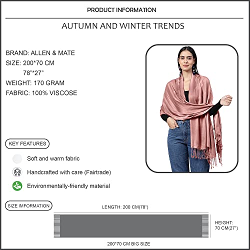 ALLEN & MATE Handcrafted Soft Pashmina Shawl Scarf Wrap Stole for Women in Solid Colors