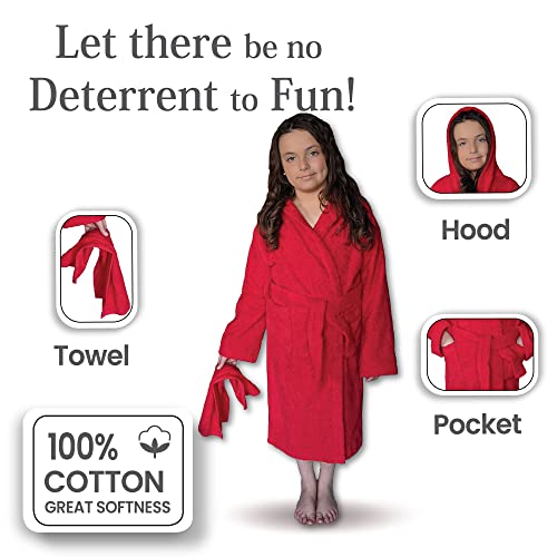 ALLEN & MATE Children 100% Cotton Hooded Bathrobe for Kids Boys Girls Soft Terry Towel Dressing Gown 2-13 Years