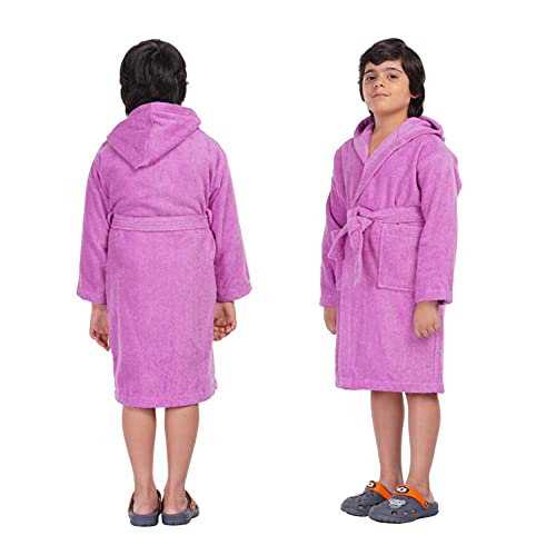 ALLEN & MATE Children 100% Cotton Hooded Bathrobe for Kids Boys Girls Soft Terry Towel Dressing Gown 2-13 Years