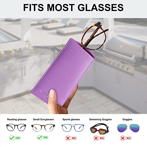 ALLEN & MATE Real Leather Reading Glasses Case Slim Soft Spectacles Pouch Sleeve with Glass Cleaning Cloth