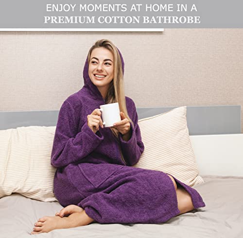ALLEN & MATE Ladies 100% Cotton Towelling Bathrobe Dressing Gown, Bath Towel for Ladies With Zip, Womens Hooded Dressing Gowns