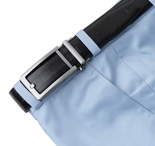 ALLEN & MATE Ratchet Leather Belts for Men- Trim to Fit, Casual Dress Belt, Men Jeans Suits (Directly Suitable for Waist Size: 28"-40")