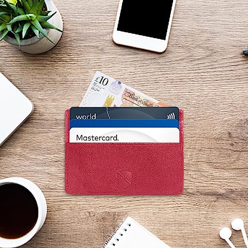 ALLEN & MATE Leather Card Holder Slim Wallet, Minimalist Wallet Credit Card Holder for Men, Women - Holds up to 6 Cards and Bank Notes, with Gift Box