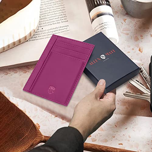 ALLEN & MATE Leather Card Holder Slim Wallet, RFID Blocking Minimalist Wallet Credit Card Holder, Holds Cards and Bank Notes