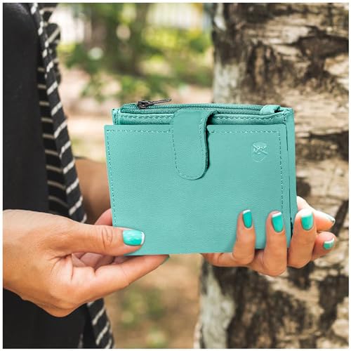 ALLEN & MATE Leather Card Holder Slim Wallet with Zip Coin Pocket, RFID Blocking Minimalist Wallet Credit Card Holder, Holds up to 7 Cards and Bank Notes, with Gift Box