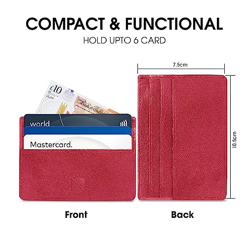 ALLEN & MATE Leather Card Holder Slim Wallet, Minimalist Wallet Credit Card Holder for Men, Women - Holds up to 6 Cards and Bank Notes, with Gift Box