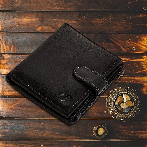 ALLEN & MATE Leather Card Holder Slim Wallet with Zip Coin Pocket, RFID Blocking Minimalist Wallet Credit Card Holder, Holds up to 7 Cards and Bank Notes, with Gift Box