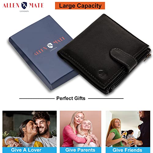 ALLEN & MATE Leather Card Holder Slim Wallet with Zip Coin Pocket, RFID Blocking Minimalist Wallet Credit Card Holder, Holds up to 7 Cards and Bank Notes, with Gift Box