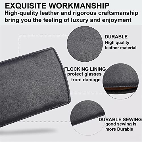 ALLEN & MATE Real Leather Reading Glasses Case Slim Soft Spectacles Pouch Sleeve with Glass Cleaning Cloth