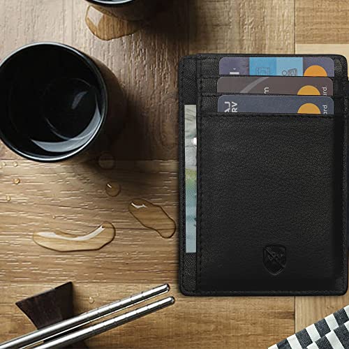 ALLEN & MATE Leather Card Holder Slim Wallet, RFID Blocking Minimalist Wallet Credit Card Holder, Holds Cards and Bank Notes