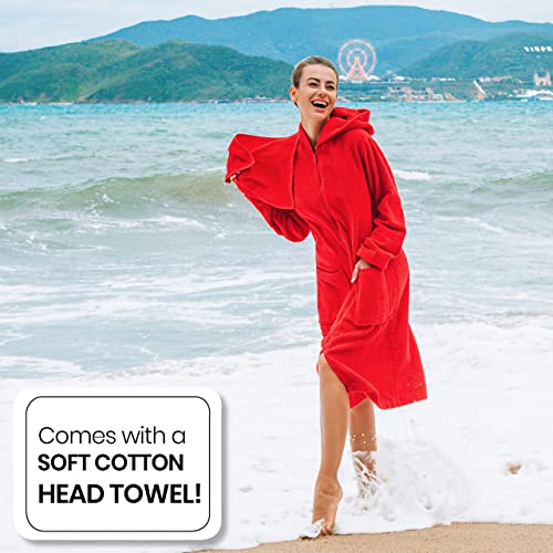 ALLEN & MATE Ladies 100% Cotton Towelling Bathrobe Dressing Gown, Bath Towel for Ladies With Zip, Womens Hooded Dressing Gowns