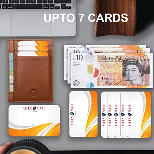 ALLEN & MATE Leather Card Holder Slim Wallet, RFID Blocking Minimalist Wallet Credit Card Holder, Holds Cards and Bank Notes