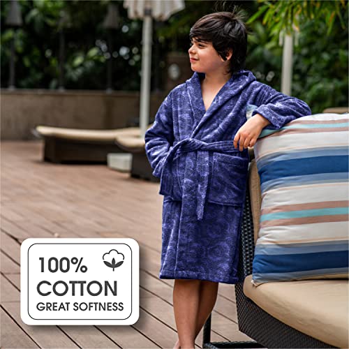 ALLEN & MATE Children 100% Cotton Hooded Bathrobe for Kids Boys Girls Soft Terry Towel Dressing Gown 2-13 Years