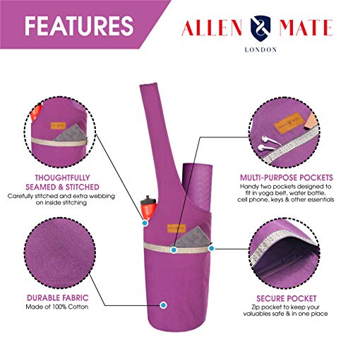ALLEN & MATE Large Yoga Mat Bag with Side Pocket and Zipper Pocket, Fit Most Size Mats
