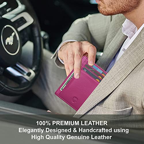 ALLEN & MATE Leather Card Holder Slim Wallet, RFID Blocking Minimalist Wallet Credit Card Holder, Holds Cards and Bank Notes
