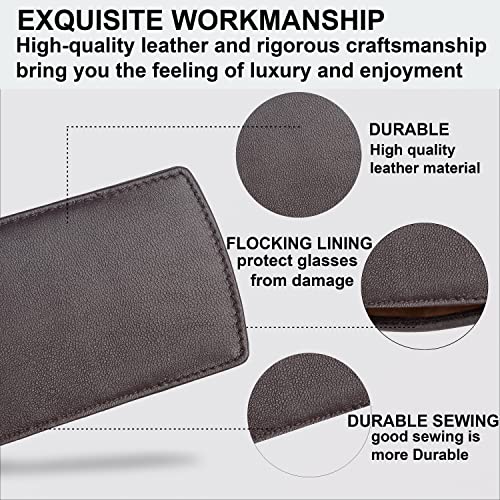 ALLEN & MATE Real Leather Reading Glasses Case Slim Soft Spectacles Pouch Sleeve with Glass Cleaning Cloth