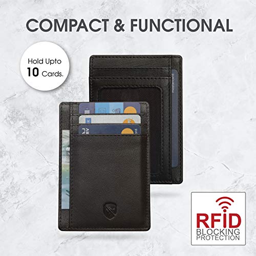 ALLEN & MATE Leather Card Holder Slim Wallet, RFID Blocking Minimalist Wallet Credit Card Holder, Holds Cards and Bank Notes