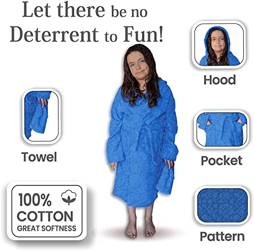 ALLEN & MATE Children 100% Cotton Hooded Bathrobe for Kids Boys Girls Soft Terry Towel Dressing Gown 2-13 Years
