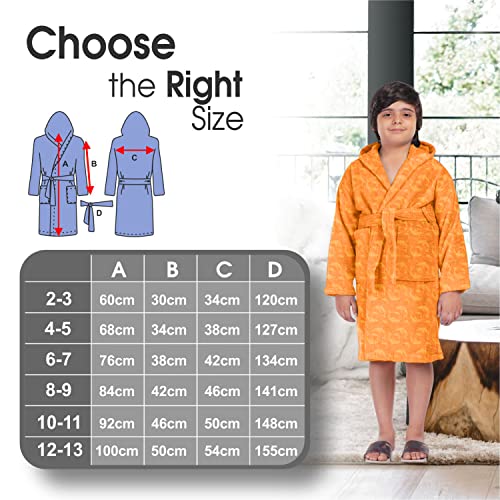 ALLEN & MATE Children 100% Cotton Hooded Bathrobe for Kids Boys Girls Soft Terry Towel Dressing Gown 2-13 Years