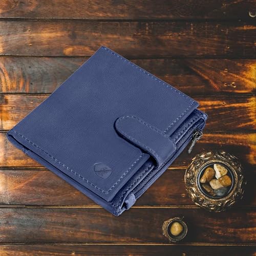 ALLEN & MATE Leather Card Holder Slim Wallet with Zip Coin Pocket, RFID Blocking Minimalist Wallet Credit Card Holder, Holds up to 7 Cards and Bank Notes, with Gift Box
