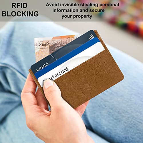 ALLEN & MATE Leather Card Holder Slim Wallet, Minimalist Wallet Credit Card Holder for Men, Women - Holds up to 6 Cards and Bank Notes, with Gift Box