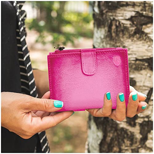 ALLEN & MATE Leather Card Holder Slim Wallet with Zip Coin Pocket, RFID Blocking Minimalist Wallet Credit Card Holder, Holds up to 7 Cards and Bank Notes, with Gift Box