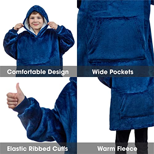 ALLEN & MATE Hoodie Blanket for Kids Adults, Oversized Blanket Hoodie, Warm Dressing Gown, Soft Fleece Hooded Robe, Gifts for Boys Girls Teens Adults
