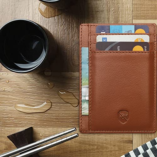 ALLEN & MATE Leather Card Holder Slim Wallet, RFID Blocking Minimalist Wallet Credit Card Holder, Holds Cards and Bank Notes